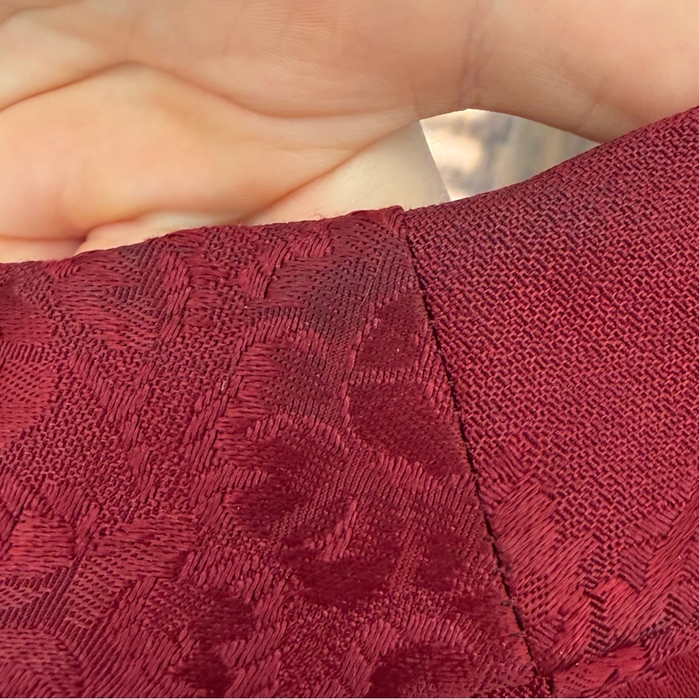 Moda International VTG 90s burgundy red floral long duster blazer size 8 - Picture 13 of 14